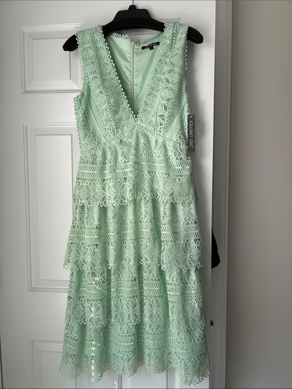 Gianni Bini Mint Green Lace V-Neck Midi Dress